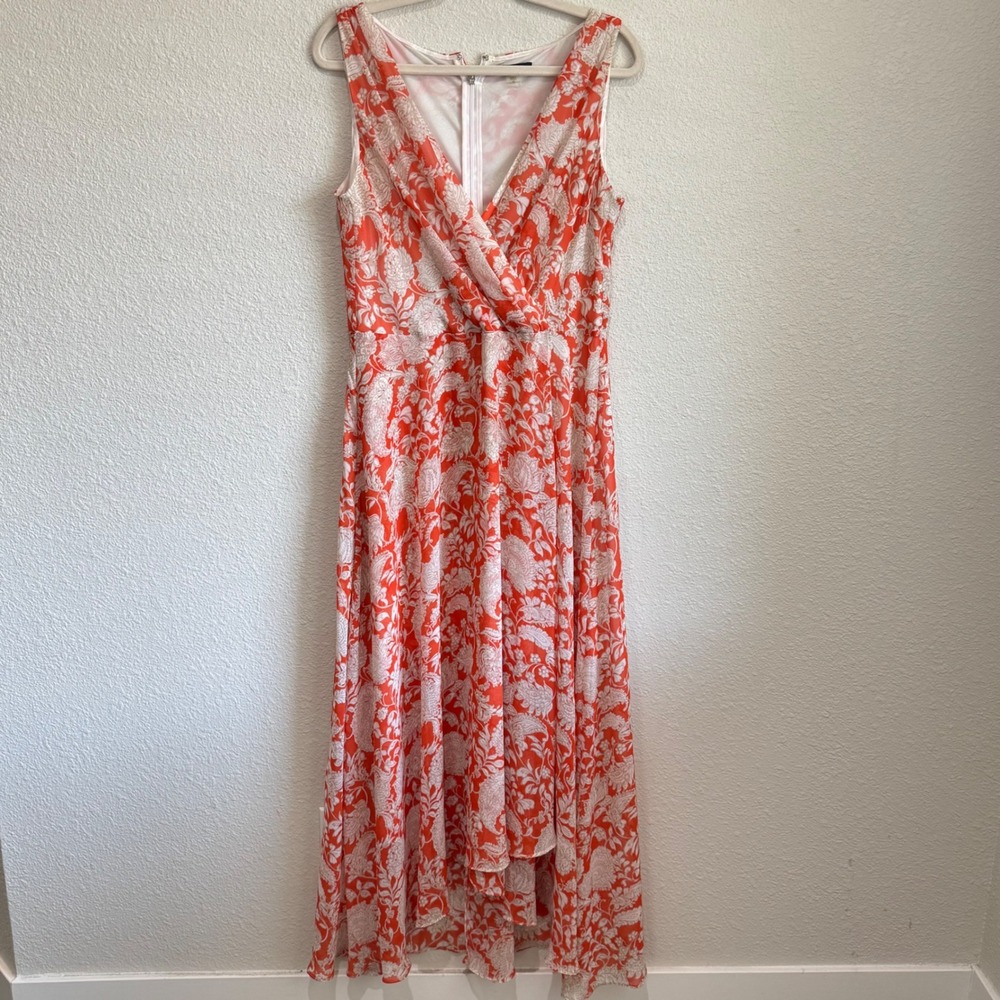 Tommy Hilfiger Orange White Floral Paisley Maxi Dress 12 High-Low Vacation Boho